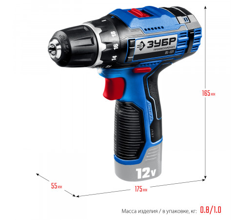 ЗУБР 12В, без АКБ, в коробке, дрель-шуруповерт, Профессионал. DL-121