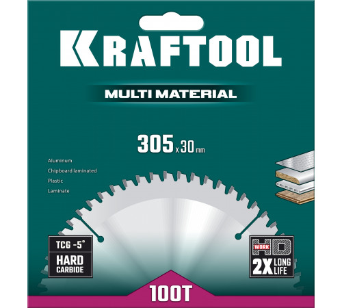 KRAFTOOL Multi Material 305х30мм 100Т, диск пильный по алюминию