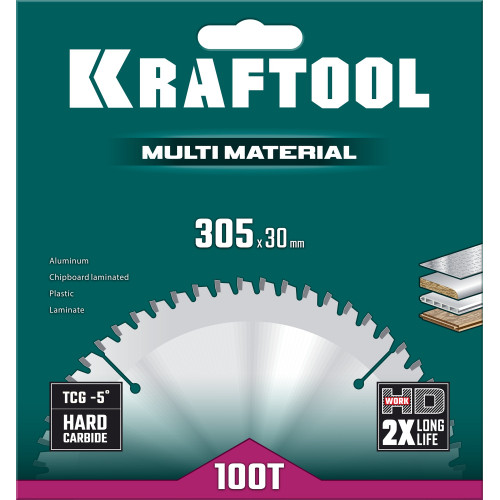 KRAFTOOL Multi Material 305х30мм 100Т, диск пильный по алюминию