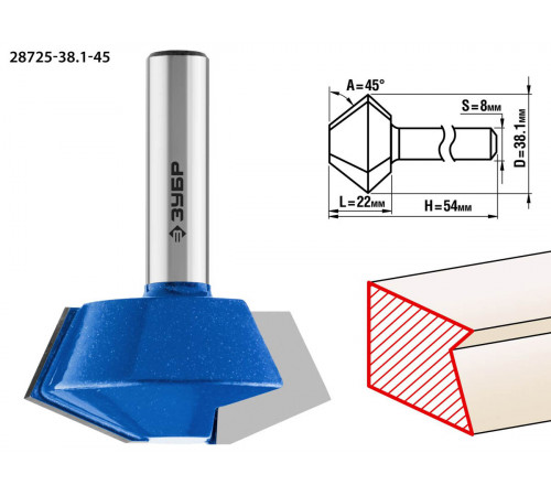 ЗУБР 38.1x22мм, фреза кромочная конусная