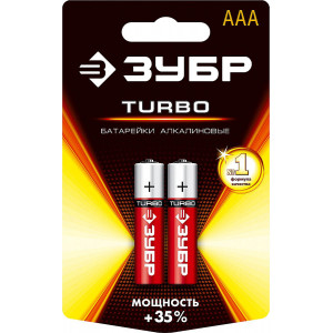 Щелочная батарейка 1.5 В, тип ААА, 2 шт, ЗУБР Turbo
