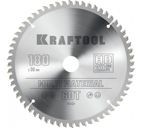 KRAFTOOL Multi Material 180х30мм 60Т, диск пильный по алюминию