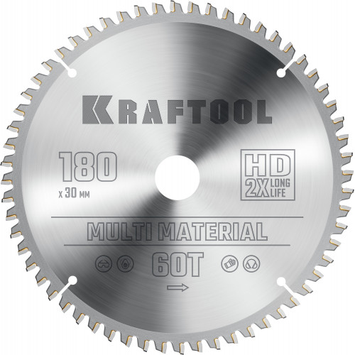 KRAFTOOL Multi Material 180х30мм 60Т, диск пильный по алюминию