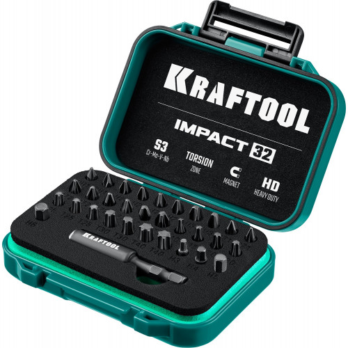 Набор бит ударных торсионных ″Impact 32″, KRAFTOOL 26066-H32, Cr-Mo-V-Nb,высокоточ.шлицы,ударопр.супербокс, защита от пыли и влаги для надежн хранен