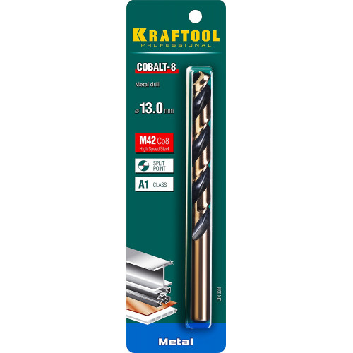 KRAFTOOL COBALT 13.0 х151мм, Сверло по металлу HSS-Co(8%) , сталь М42(S2-10-1-8)