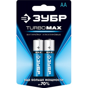 Щелочная батарейка 1.5 В, тип АА, 2 шт, ЗУБР Turbo-MAX