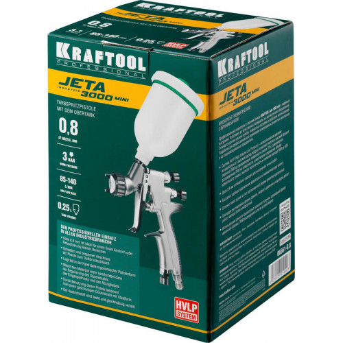 Краскопульт пневматический KRAFTOOL ″PRO″ Jeta 3000 mini, HVLP, c верхним бачком, 0.8мм