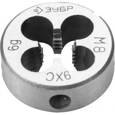 ЗУБР М8x1.0мм, плашка, сталь 9ХС, круглая ручная