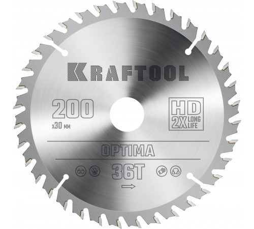 KRAFTOOL Optima 200х30мм 36Т, диск пильный по дереву