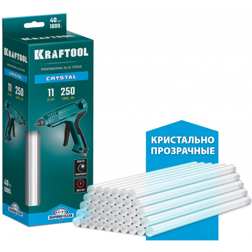 KRAFTOOL Cristal кристально прозрачные клеевые стержни, d 11 x 250 мм (11-12 мм) 40 шт. 1 кг