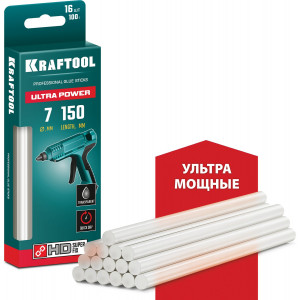 KRAFTOOL Ultra Power ультрамощные прозрачные клеевые стержни, d 7 x 150 мм (7-8 мм) 16 шт. 100 г.