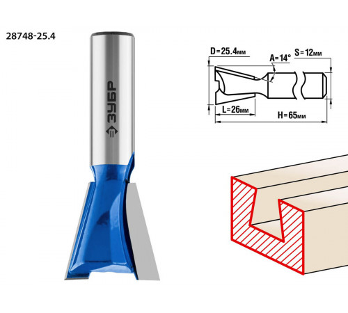 ЗУБР 25.4x26мм, угол 14°, фреза пазовая фасонная ″Ласточкин Хвост″
