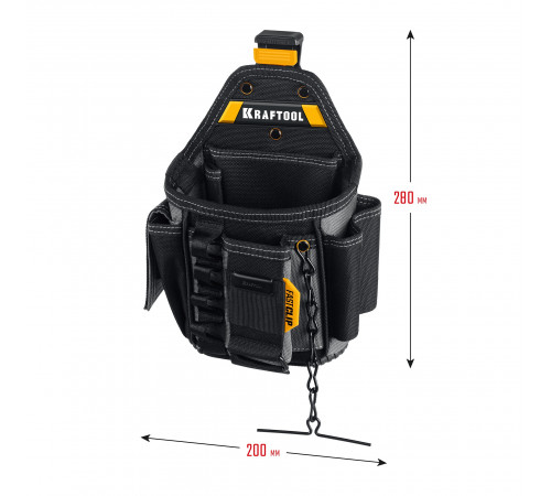 KRAFTOOL KP-13E с быстросъёмным креплением FastClip, 13 карманов и петель, 280 х 200 мм, поясная сумка (38772)