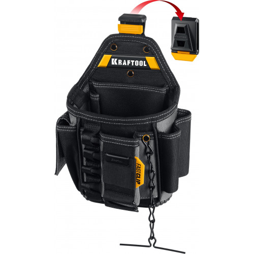 KRAFTOOL KP-13E с быстросъёмным креплением FastClip, 13 карманов и петель, 280 х 200 мм, поясная сумка (38772)