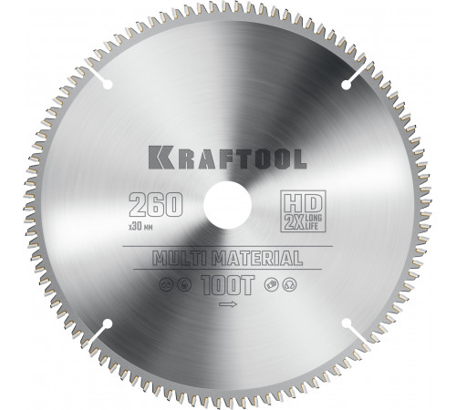 KRAFTOOL Multi Material 260х30мм 100Т, диск пильный по алюминию