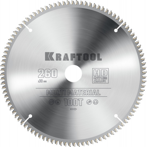 KRAFTOOL Multi Material 260х30мм 100Т, диск пильный по алюминию