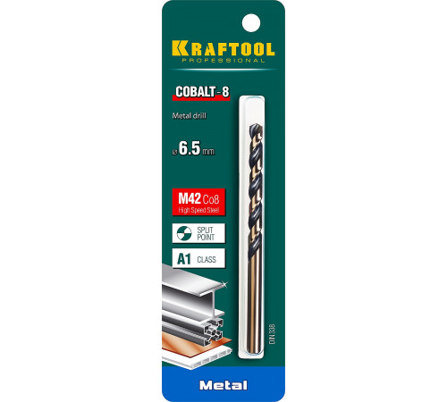 KRAFTOOL COBALT 6.5 х101мм, Сверло по металлу HSS-Co(8%) , сталь М42(S2-10-1-8)