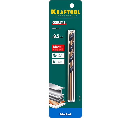 KRAFTOOL COBALT 9.5 х125мм, Сверло по металлу HSS-Co(8%) , сталь М42(S2-10-1-8)