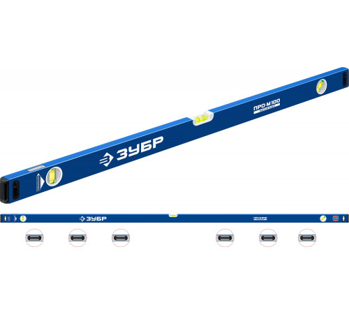 Усиленный магнитный уровень ЗУБР 2000 мм с зеркальным глазком Профессионал-М