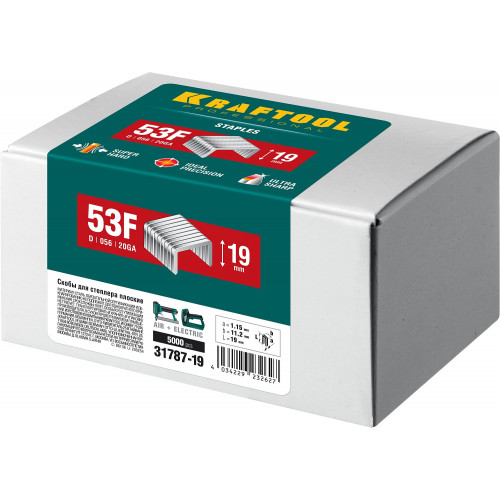 KRAFTOOL 19 мм скобы для степлера плоские тип 53F, 5000 шт
