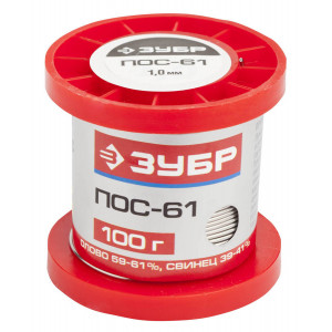 Припой ЗУБР, ПОС 61, проволока, 100г, 1мм