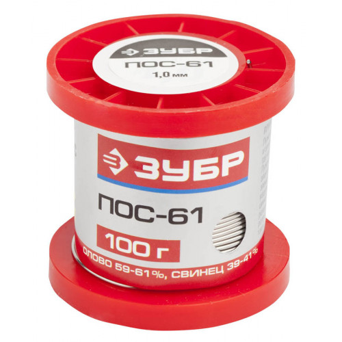 Припой ЗУБР, ПОС 61, проволока, 100г, 1мм
