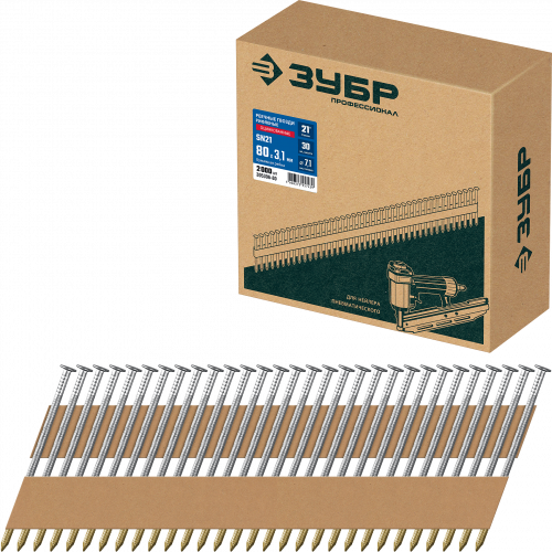 ЗУБР SN21 80 х 3.1 мм, реечные гвозди рифленые оцинкованные, 2000 шт (305396-80)