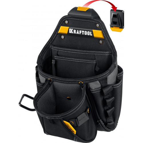 KRAFTOOL KP-27 с быстросъёмным креплением FastClip, 27 карманов и петли, 350 х 260 мм, поясная сумка (38773)