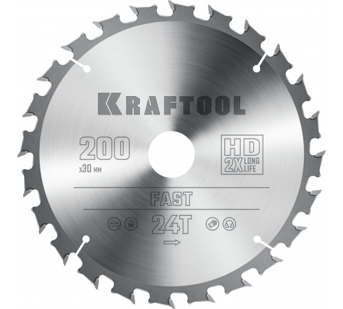 KRAFTOOL Fast 200х30мм 24Т, диск пильный по дереву