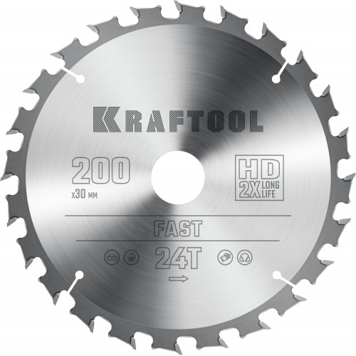 KRAFTOOL Fast 200х30мм 24Т, диск пильный по дереву