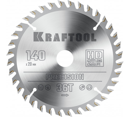 KRAFTOOL PRECISION 140х20мм 36Т, диск пильный по дереву