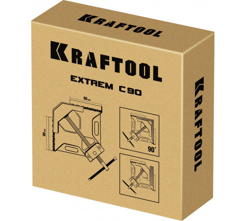 Экстрамощная стальная угловая струбцина для сварочных работ KRAFTOOL EXTREM C90 две опорные поверхности по 88 мм, глубина зажима 90 мм