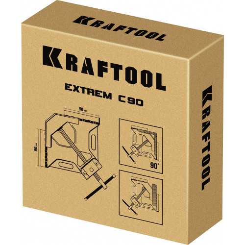 Экстрамощная стальная угловая струбцина для сварочных работ KRAFTOOL EXTREM C90 две опорные поверхности по 88 мм, глубина зажима 90 мм