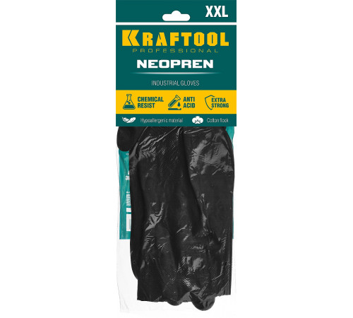 KRAFTOOL NEOPREN неопреновые индустриальные перчатки, противокислотные, размер XXL