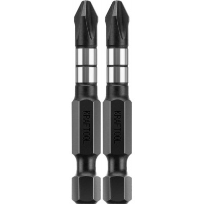 Биты KRAFTOOL Impact Pro, Philips, тип хвостовика E 1/4″, PH2, 50мм, 2шт, на карточке