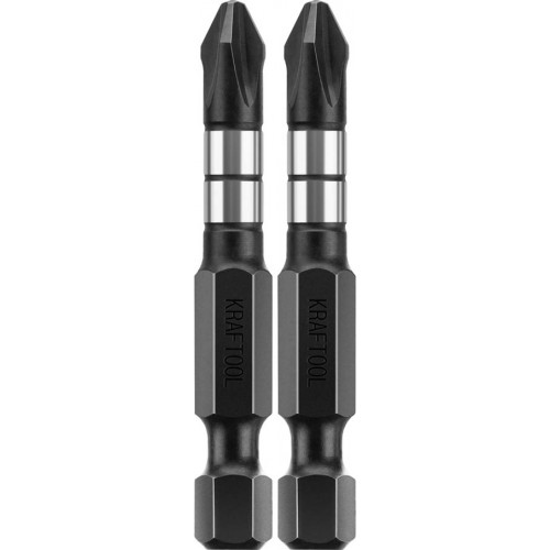 Биты KRAFTOOL Impact Pro, Philips, тип хвостовика E 1/4″, PH2, 50мм, 2шт, на карточке