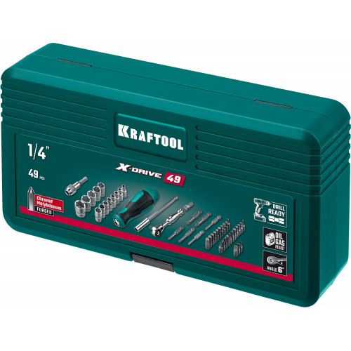 KRAFTOOL X-Drive 49 шт, Набор бит и головок с битодержателем и трещоткой (25816)
