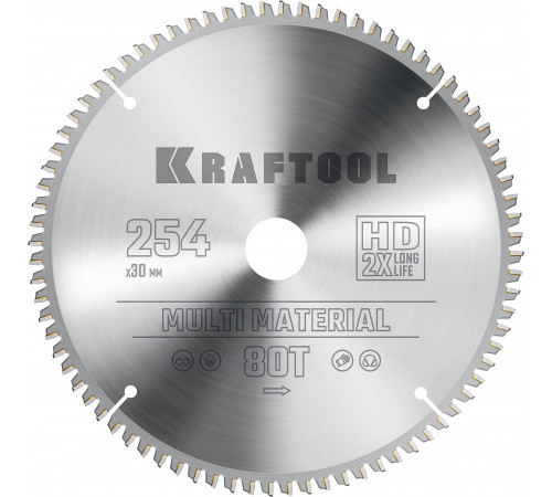 KRAFTOOL Multi Material 254х30мм 80Т, диск пильный по алюминию