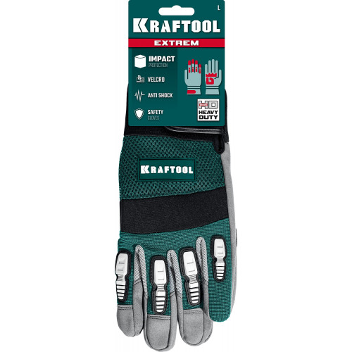 KRAFTOOL EXTREM для тяжелых мех. работ антивибрационные с резиновыми накладками, размер L, профессиональные, комбинированные перчатки (11287-L)