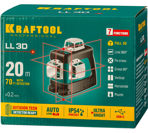 KRAFTOOL LL 3D нивелир лазерный, в коробке