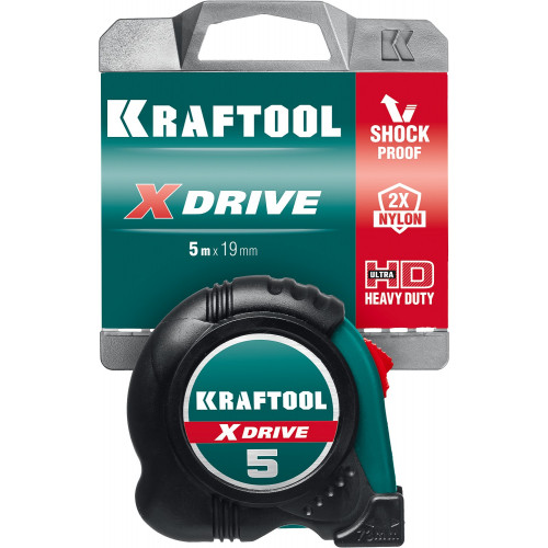 KRAFTOOL X-Drive 5м / 19мм рулетка с ударостойким обрезиненным корпусом