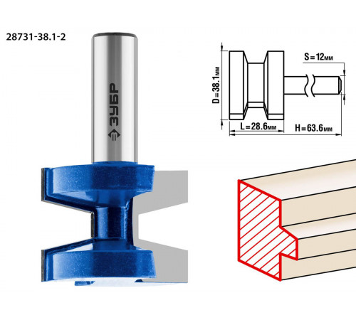 ЗУБР 38.1x28,6мм, хвостовик 12мм, фреза пазо-шиповая наборная