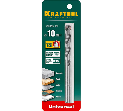 KRAFTOOL UNIVERSAL 10 х 120 мм сверло универсальное по металлу, бетону, кирпичу, керамике PROFESSIONAL