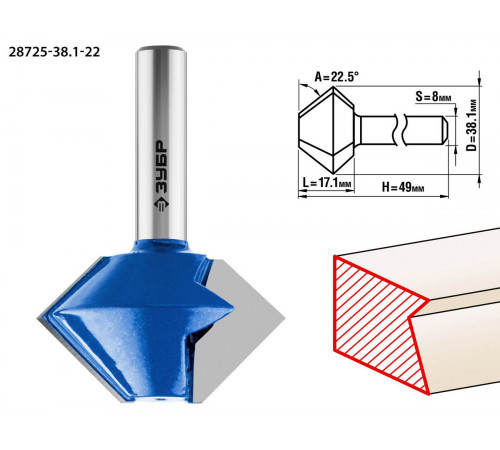ЗУБР 38.1x22мм, фреза кромочная конусная