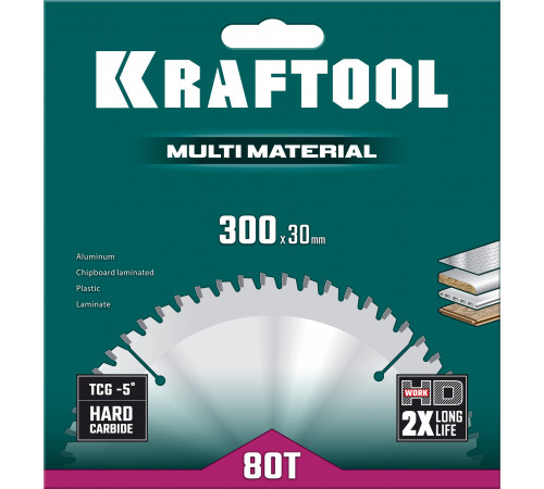 KRAFTOOL Multi Material 300х30мм 80Т, диск пильный по алюминию