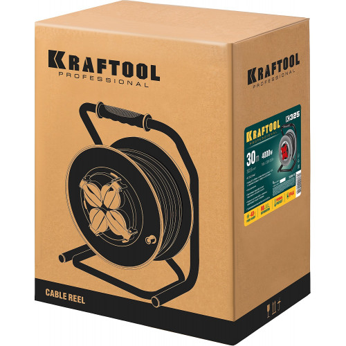 Силовой удлинитель на стальной катушке KRAFTOOL K-325 30 м, IP44