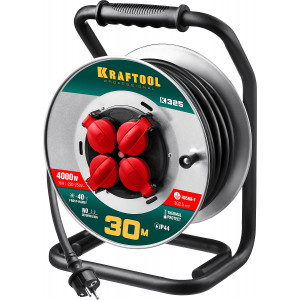 Силовой удлинитель на стальной катушке KRAFTOOL K-325 30 м, IP44