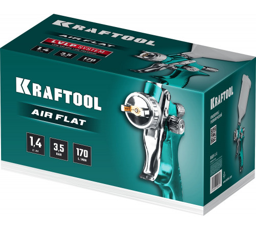 Краскопульт пневматический KRAFTOOL AirFlat LVLP c верхним бачком, 1.4мм