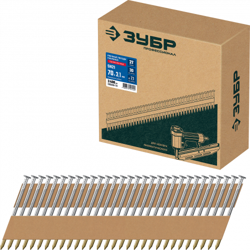 ЗУБР SN21 70 х 3.1 мм, реечные гвозди рифленые оцинкованные, 2400 шт (305396-70)