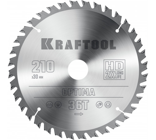 KRAFTOOL Optima 210х30мм 36Т, диск пильный по дереву